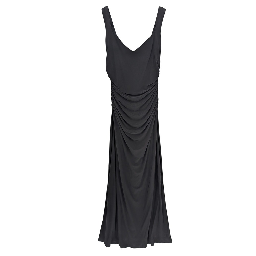 VTG 90s Maxi Dress S Black Ruched V-Neck Gothic Glam Formal Old Hollywood Chic - Picture 2 of 14